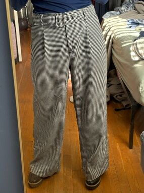 Wide Leg Houndstooth Pants - Black & White